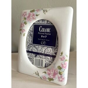Vintage Ceramic Picture Frame White Pink Floral 5x7 Cottagecore Grannycore Sweet